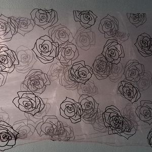 Organza Purple Scarf with Black Roses